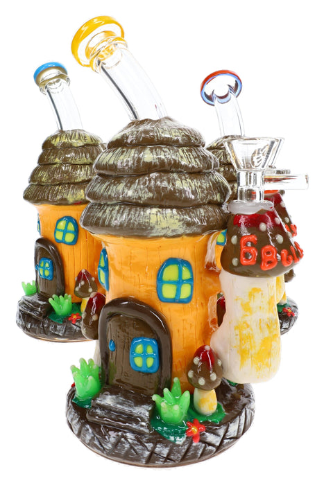 6B Glass Mushroom Hut Bong – Glow-in-the-Dark Accents – 8″ – Assorted Colors