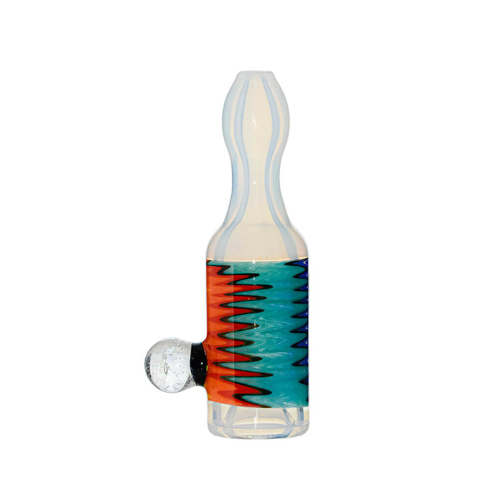 Calibear Premium Glass Chillum Pipe W/ Wigwag Swirls & Dichro Marble