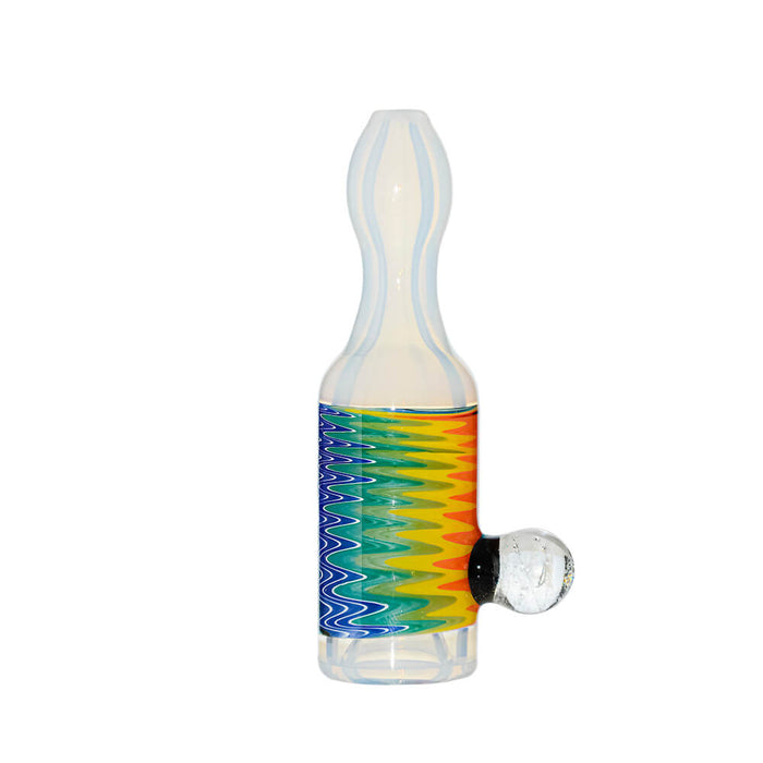 Calibear Premium Glass Chillum Pipe W/ Wigwag Swirls & Dichro Marble