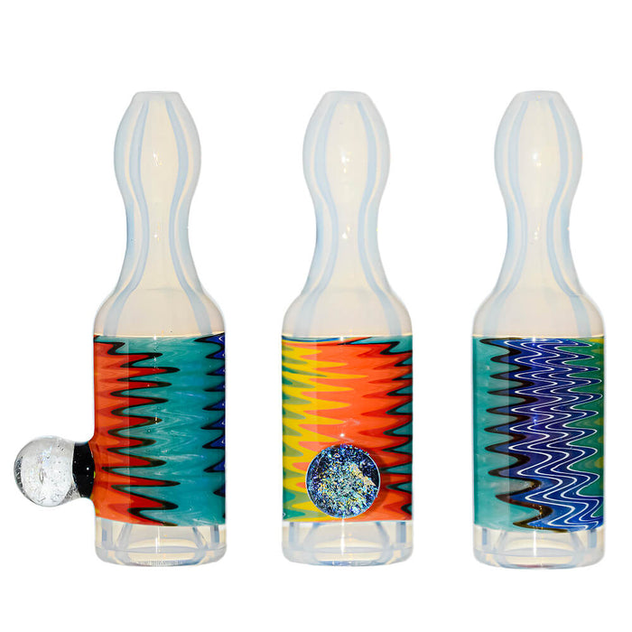 Calibear Premium Glass Chillum Pipe W/ Wigwag Swirls & Dichro Marble