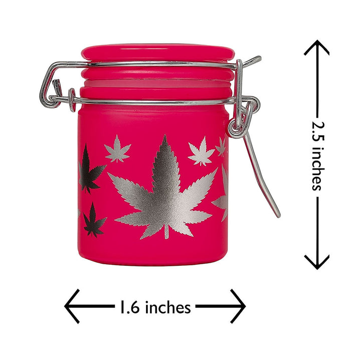 AIRTIGHT GLASS SILVER LEAVES STASH JAR WITH CLAMP LID