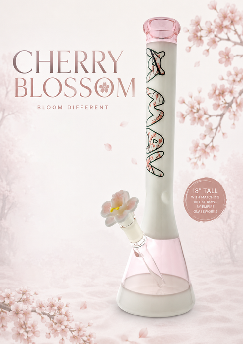 THE CHERRY 18" 50/5mm beaker bong with a matching orchid flower bowl by empire glassworks