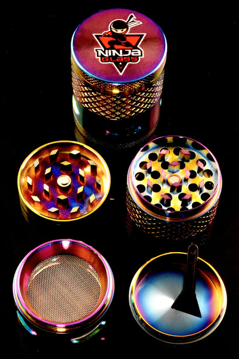 Ninja Glass Rainbow 4-Part Metal Herb Grinder – Windowed – 1½″