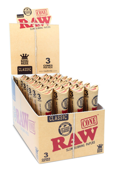 RAW King Size Classic Pre-Rolled Cones – 3/Pack – 32-Count Display