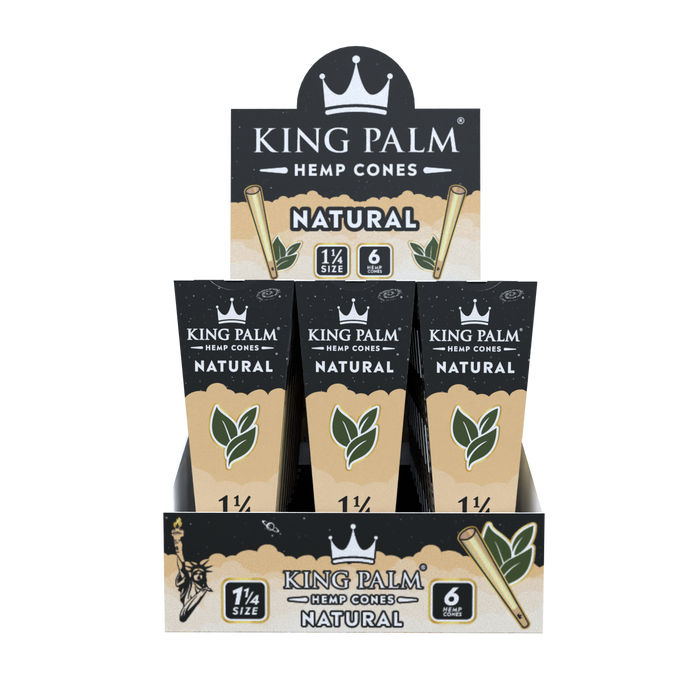 King Palm 1 ¼ Size Hemp Cones 30ct Display – Natural