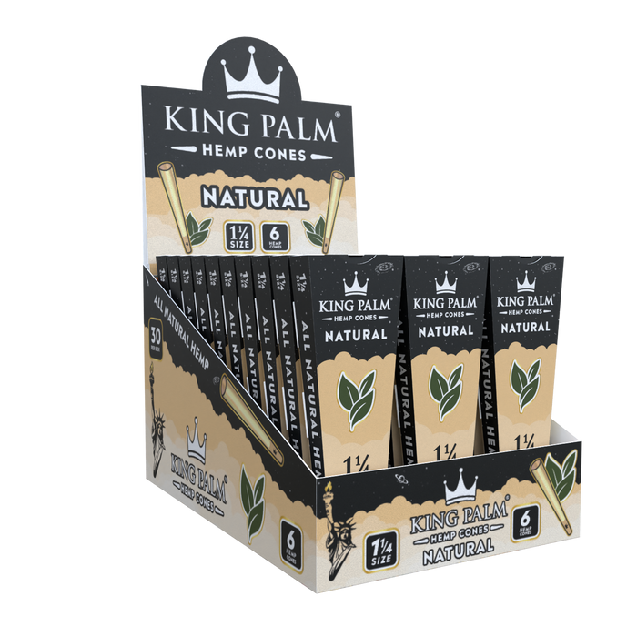 King Palm 1 ¼ Size Hemp Cones 30ct Display – Natural
