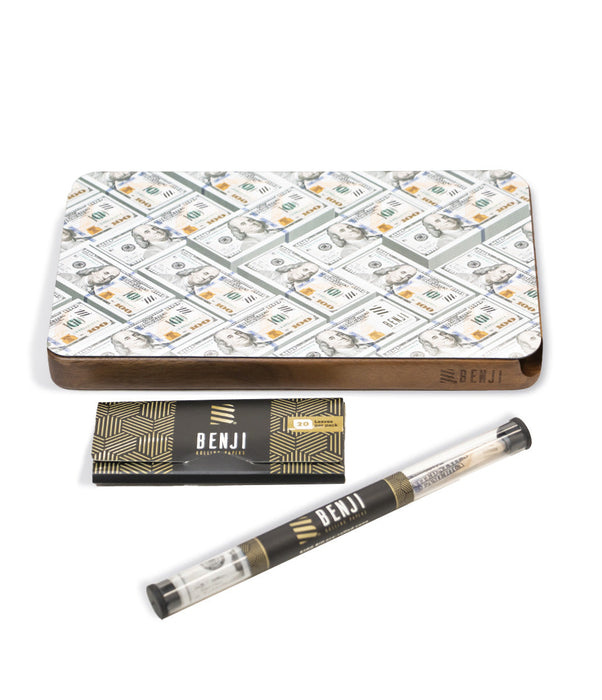 Benji OG Walnut Rolling Tray with Magnetic Lid, Papers, and Cones