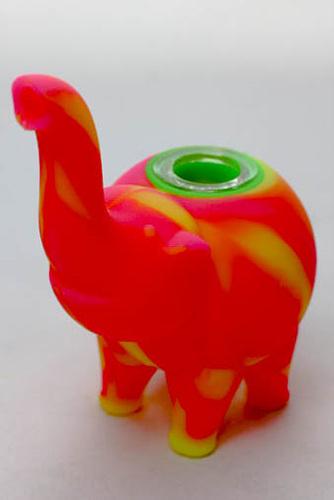 4.5" Genie elephant Silicone hand pipe with glass bowl - bongoutlet.com