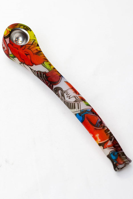9" Silicone graphic printed hand pipe with metal bowl