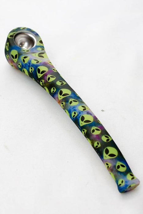 9" Silicone graphic hand pipe with metal bowl - bongoutlet.com