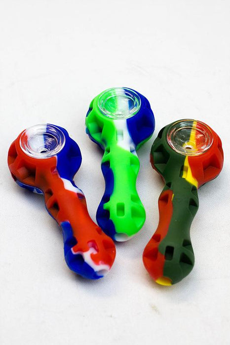 Silicone hand pipe with glass bowl, Jar and Dab tool