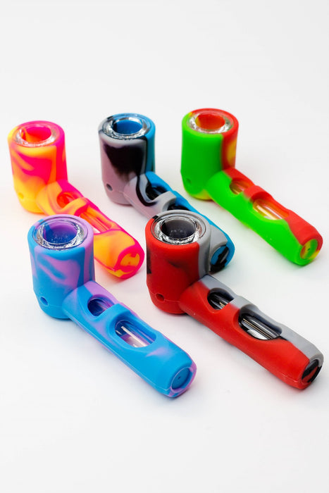 Multi colored Silicone hand pipe with glass bowl and tube
