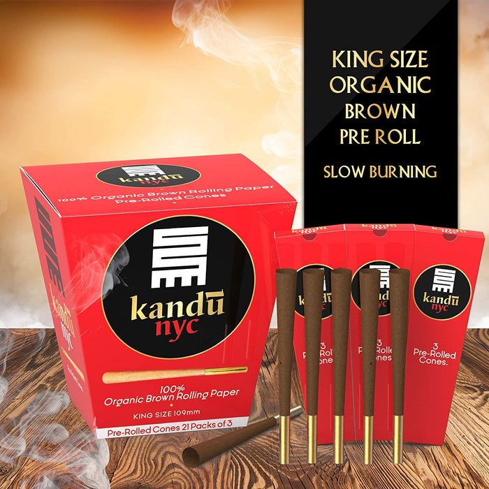 Kandu NYC King Size Pre Rolled Cones, Display Box 21 Count with 3 Cones Each